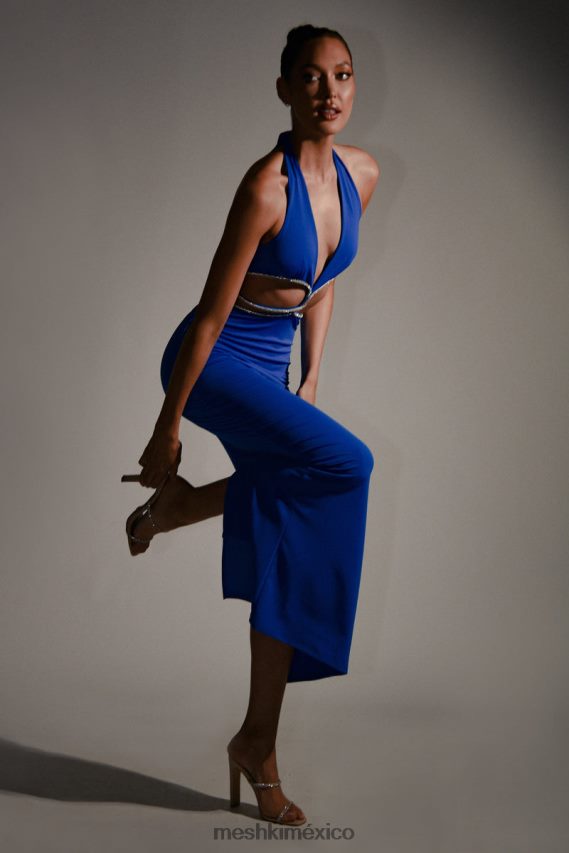 Meshki vestido largo con aberturas y strass de nicha azul cobalto ropa H48F8H701