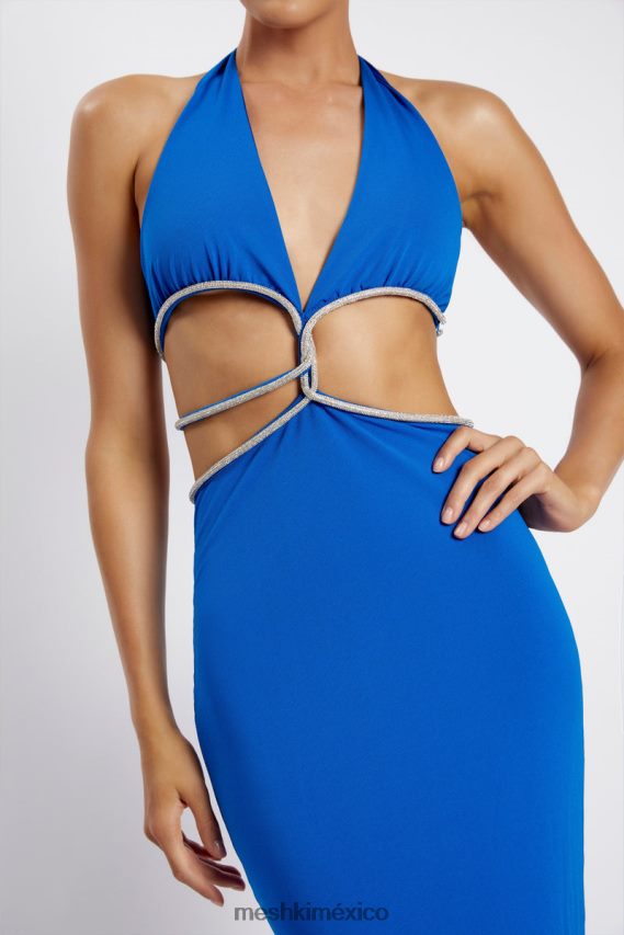 Meshki vestido largo con aberturas y strass de nicha azul cobalto ropa H48F8H701