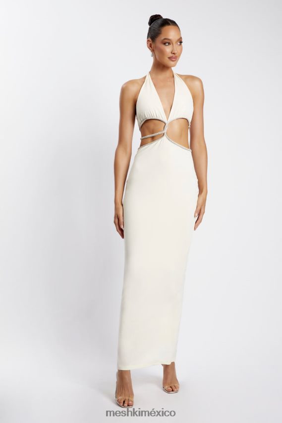 Meshki vestido largo con aberturas y strass de nicha hueso ropa H48F8H482