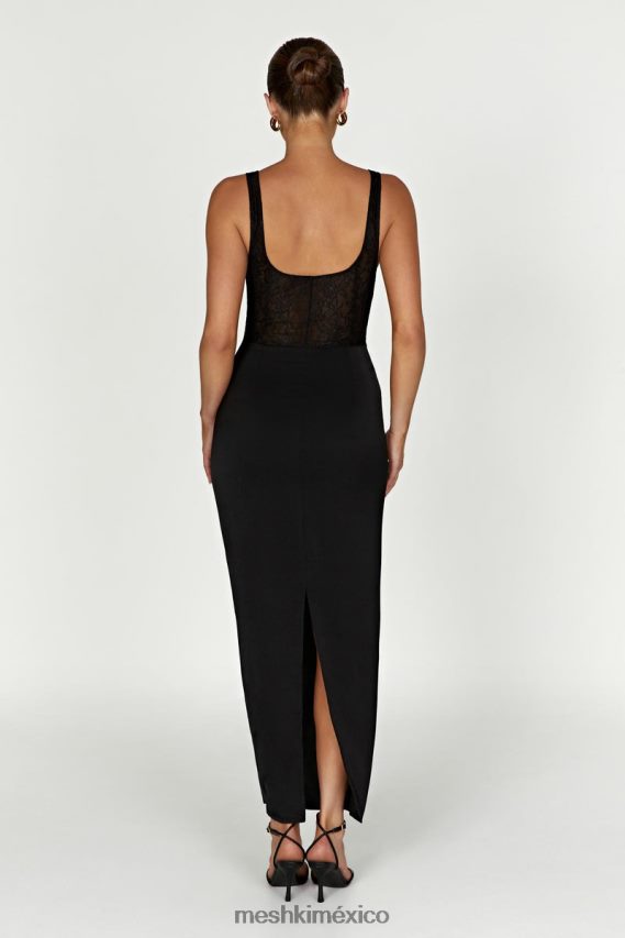 Meshki vestido largo con corsé de encaje Octavia negro ropa H48F8H266