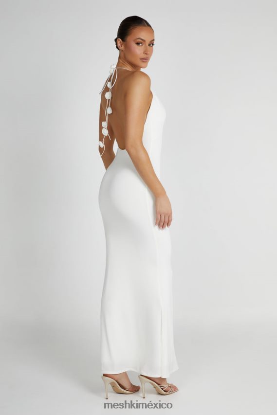 Meshki vestido largo con cuello halter marion rose blanco ropa H48F8H158