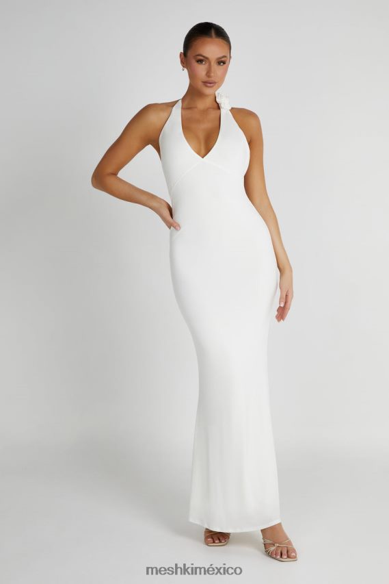 Meshki vestido largo con cuello halter marion rose blanco ropa H48F8H158