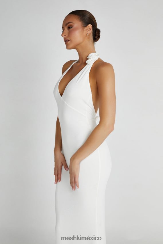 Meshki vestido largo con cuello halter marion rose blanco ropa H48F8H158