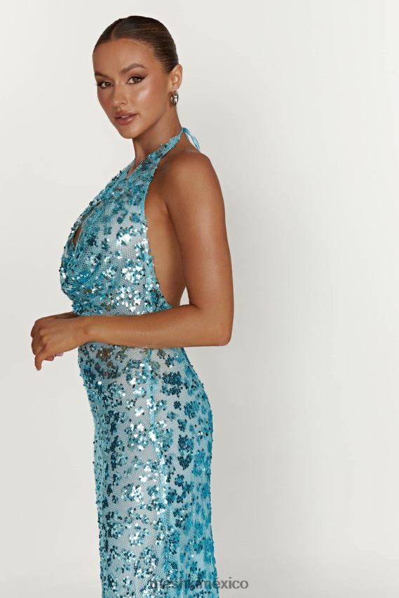 Meshki vestido largo con lentejuelas y escote pronunciado nicola azul pálido ropa H48F8H583