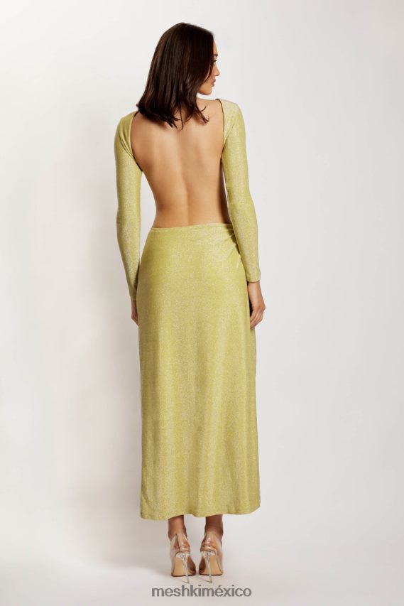 Meshki vestido largo cruzado sin espalda christina brillo verde ropa H48F8H489
