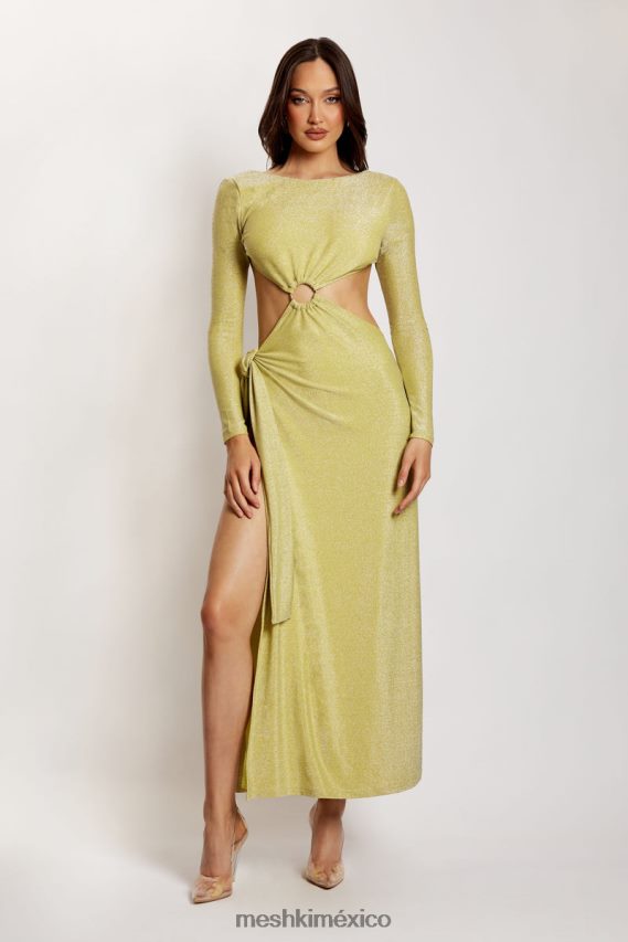 Meshki vestido largo cruzado sin espalda christina brillo verde ropa H48F8H489