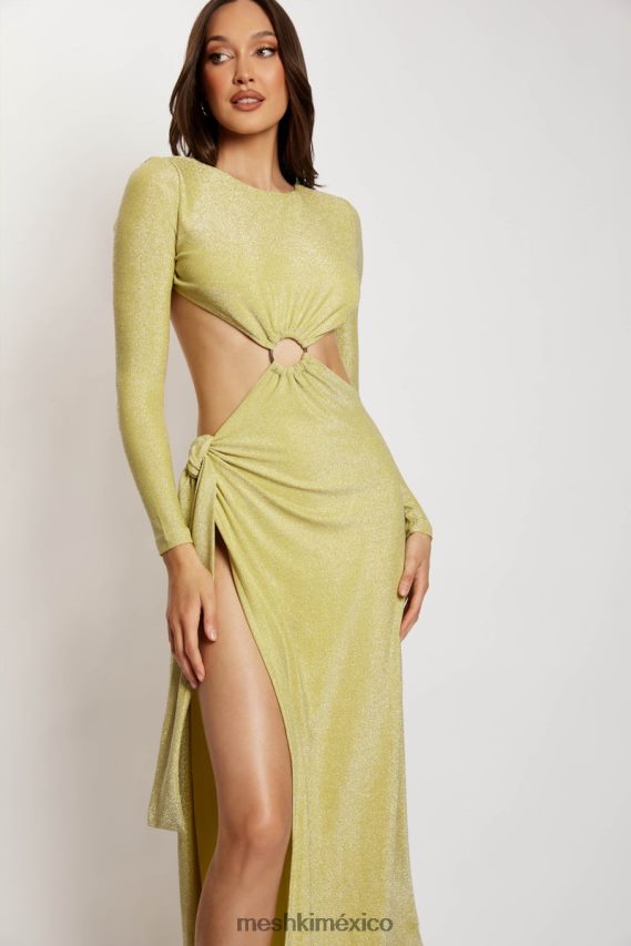 Meshki vestido largo cruzado sin espalda christina brillo verde ropa H48F8H489