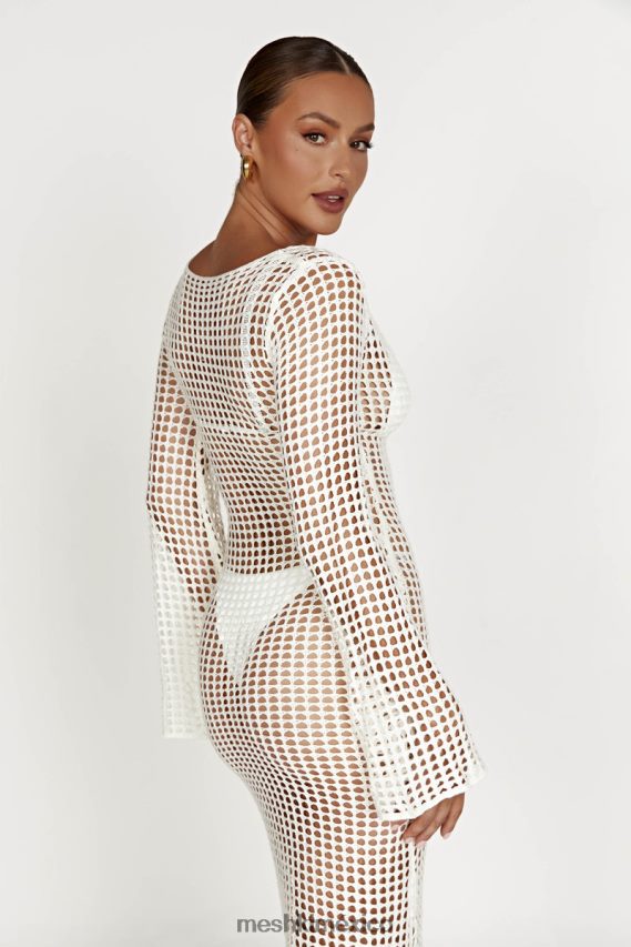 Meshki vestido largo de croché de manga larga de Murphy blanco ropa H48F8H500