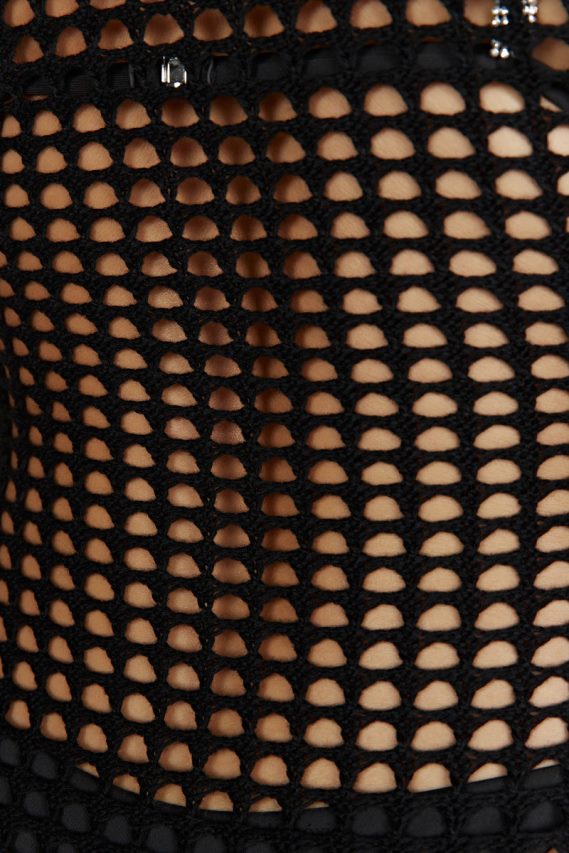 Meshki vestido largo de croché de manga larga de Murphy negro ropa H48F8H740