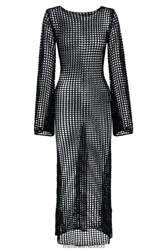 Meshki vestido largo de croché de manga larga de Murphy negro ropa H48F8H740