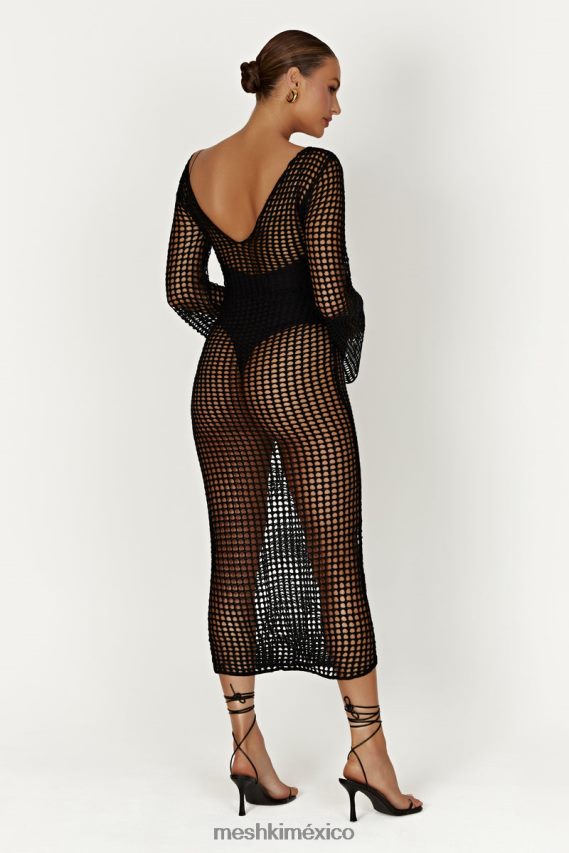 Meshki vestido largo de croché de manga larga de Murphy negro ropa H48F8H740