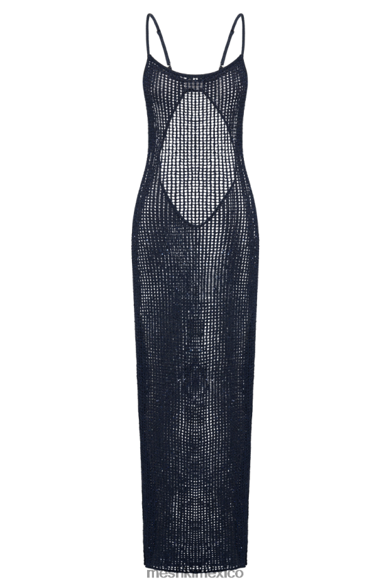 Meshki vestido largo de crochet con lentejuelas de zelda azul marino de medianoche ropa H48F8H504
