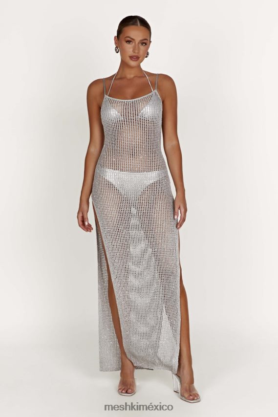 Meshki vestido largo de crochet con lentejuelas de zelda plata ropa H48F8H502