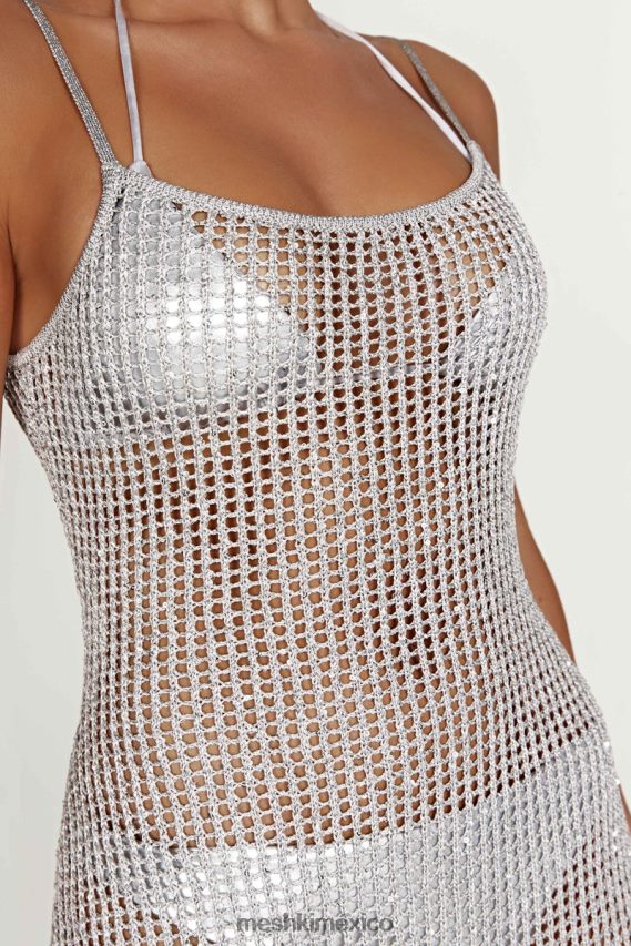 Meshki vestido largo de crochet con lentejuelas de zelda plata ropa H48F8H502