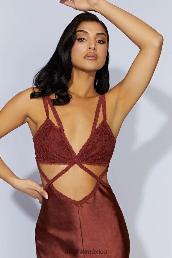 Meshki vestido largo de encaje Séraphine chocolate con cerezas ropa H48F8H696