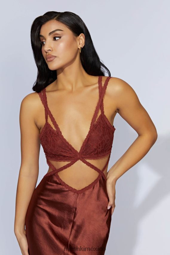 Meshki vestido largo de encaje Séraphine chocolate con cerezas ropa H48F8H696