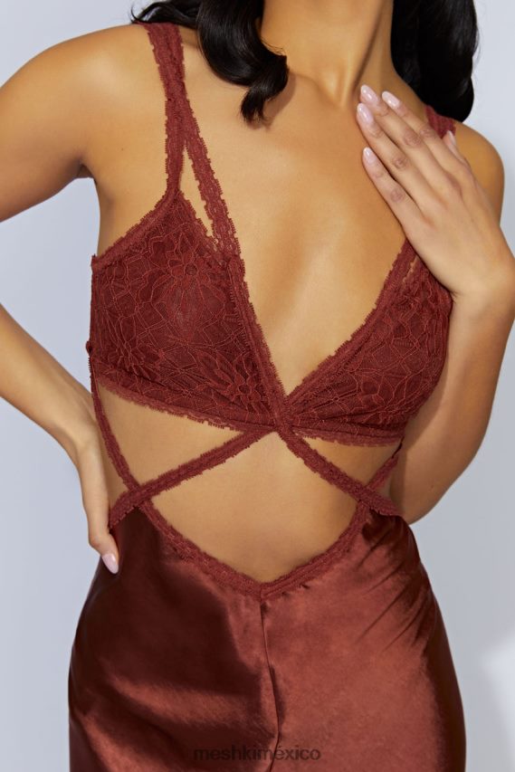 Meshki vestido largo de encaje Séraphine chocolate con cerezas ropa H48F8H696