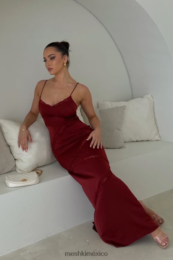 Meshki vestido largo de encaje empalmado Prue chocolate con cerezas ropa H48F8H508