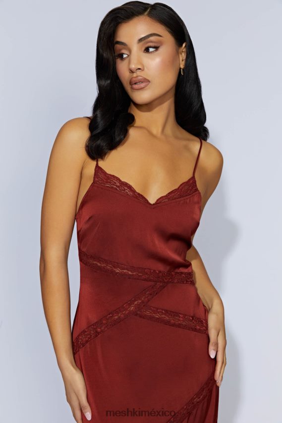 Meshki vestido largo de encaje empalmado Prue chocolate con cerezas ropa H48F8H508