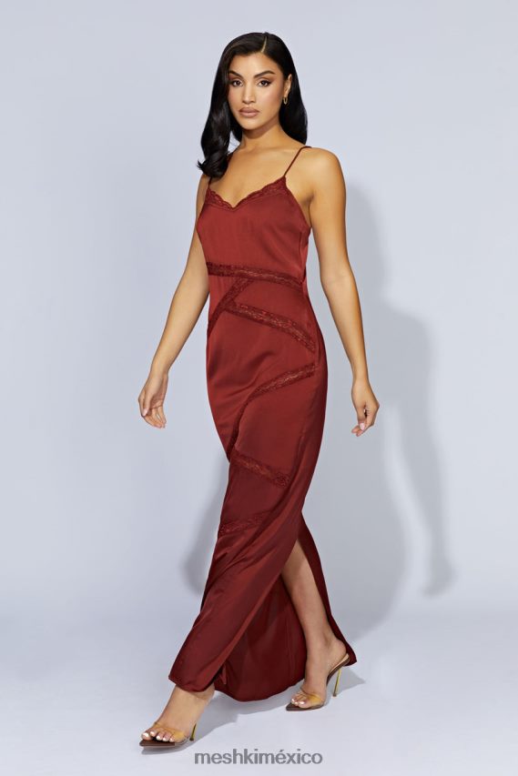 Meshki vestido largo de encaje empalmado Prue chocolate con cerezas ropa H48F8H508