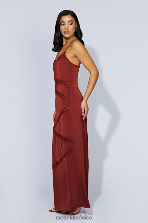 Meshki vestido largo de encaje empalmado Prue chocolate con cerezas ropa H48F8H508