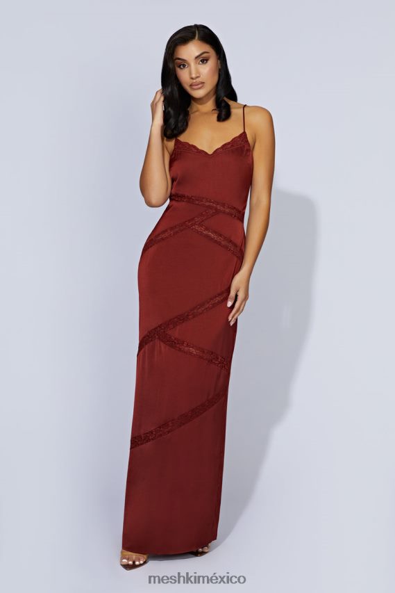 Meshki vestido largo de encaje empalmado Prue chocolate con cerezas ropa H48F8H508