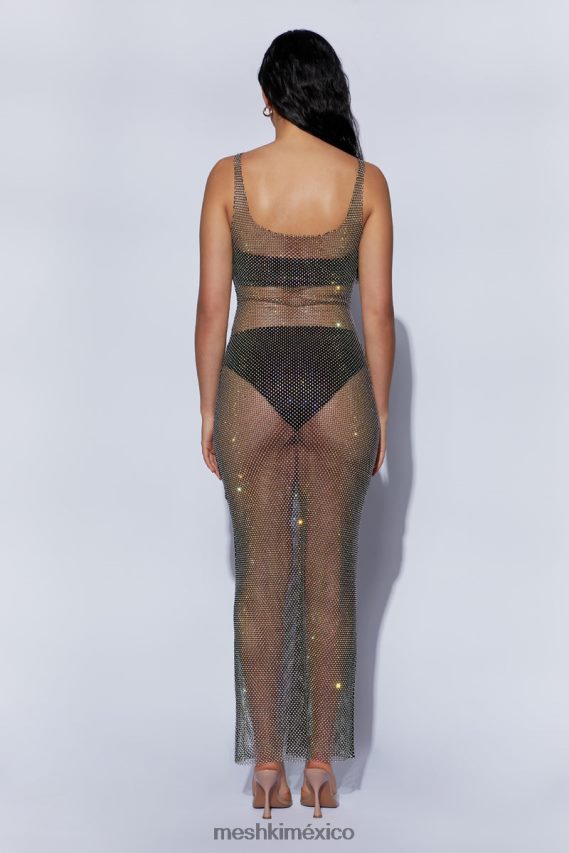 Meshki vestido largo de malla con strass delara negro ropa H48F8H738