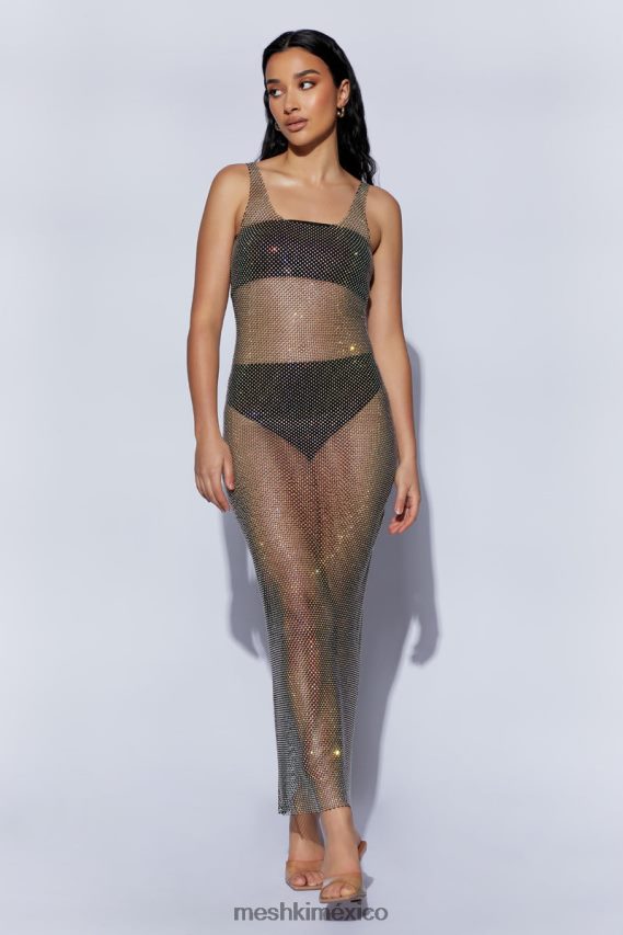 Meshki vestido largo de malla con strass delara negro ropa H48F8H738