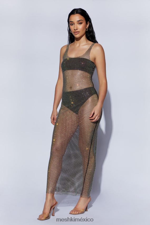 Meshki vestido largo de malla con strass delara negro ropa H48F8H738