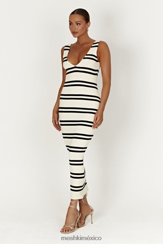 Meshki vestido largo de punto a rayas henrietta blanco negro ropa H48F8H251