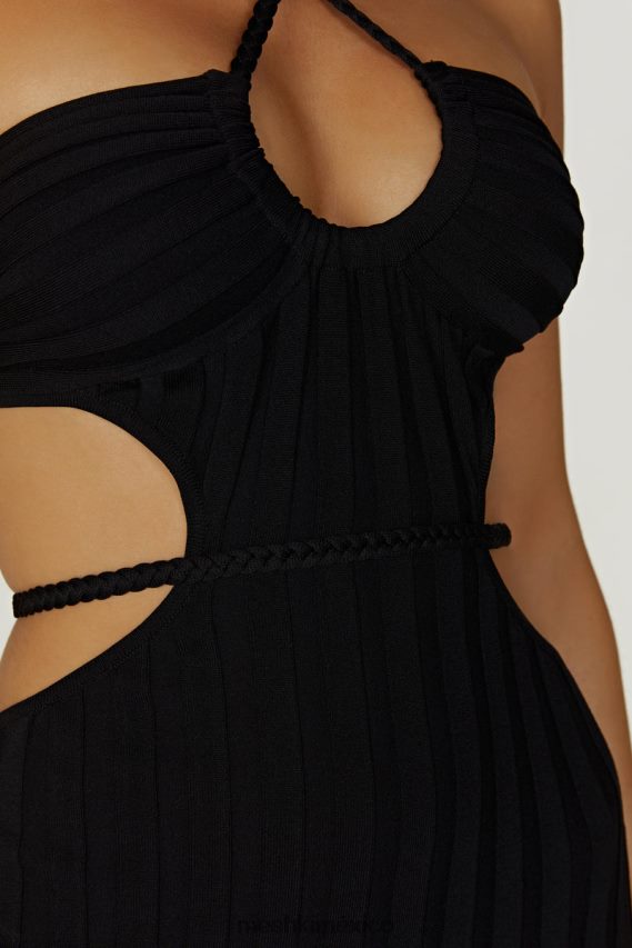 Meshki vestido largo de punto con aberturas Minerva negro ropa H48F8H290