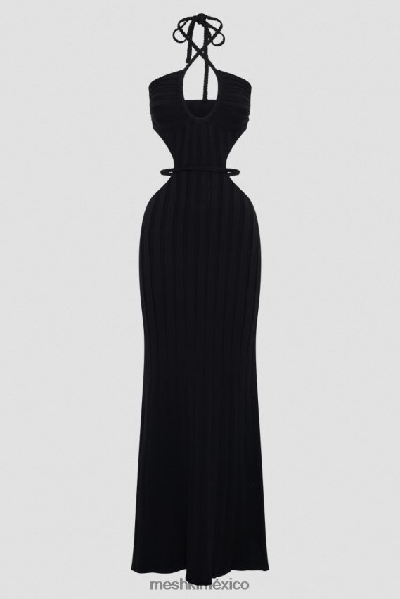 Meshki vestido largo de punto con aberturas Minerva negro ropa H48F8H290