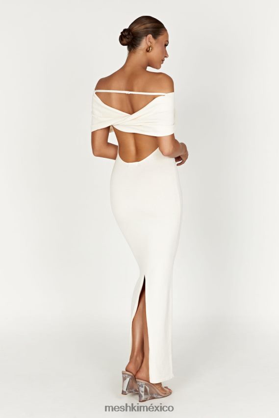 Meshki vestido largo de punto con hombros descubiertos terese crema ropa H48F8H299