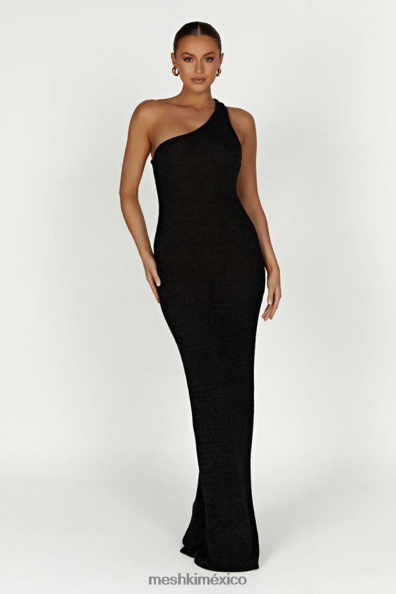 Meshki vestido largo de punto con un hombro y paisley negro ropa H48F8H224