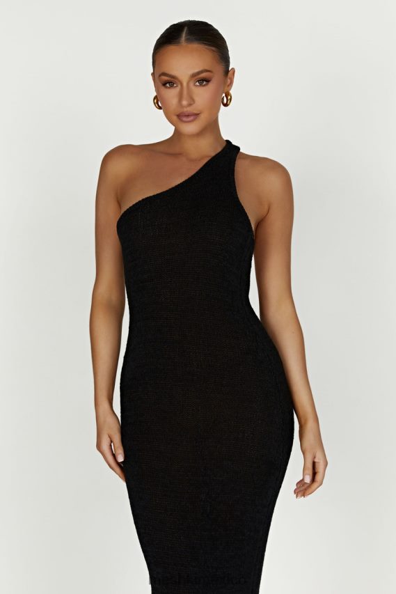 Meshki vestido largo de punto con un hombro y paisley negro ropa H48F8H224
