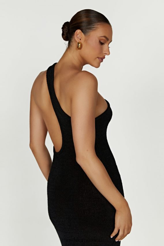 Meshki vestido largo de punto con un hombro y paisley negro ropa H48F8H224