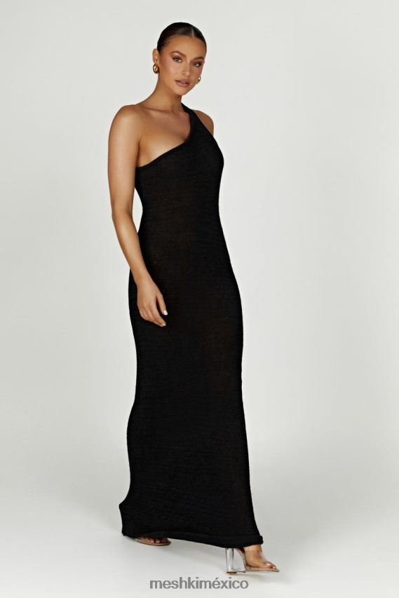 Meshki vestido largo de punto con un hombro y paisley negro ropa H48F8H224