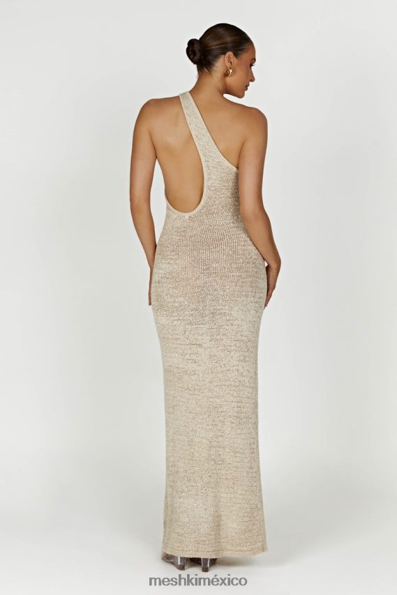 Meshki vestido largo de punto con un hombro y paisley trigo ropa H48F8H459