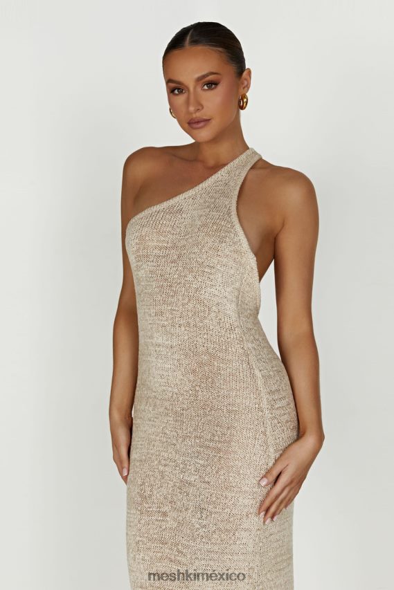 Meshki vestido largo de punto con un hombro y paisley trigo ropa H48F8H459