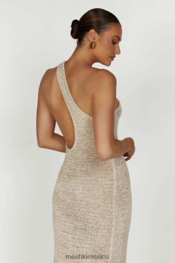 Meshki vestido largo de punto con un hombro y paisley trigo ropa H48F8H459