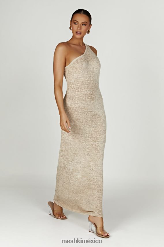 Meshki vestido largo de punto con un hombro y paisley trigo ropa H48F8H459
