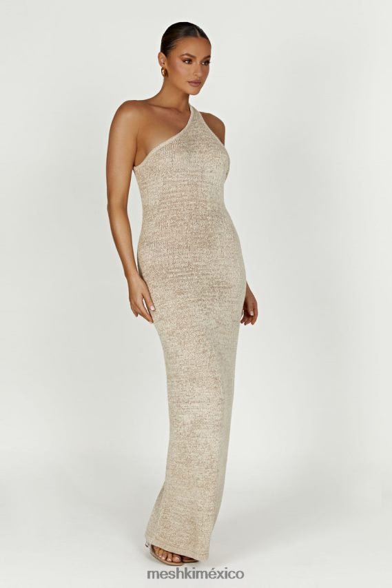Meshki vestido largo de punto con un hombro y paisley trigo ropa H48F8H459