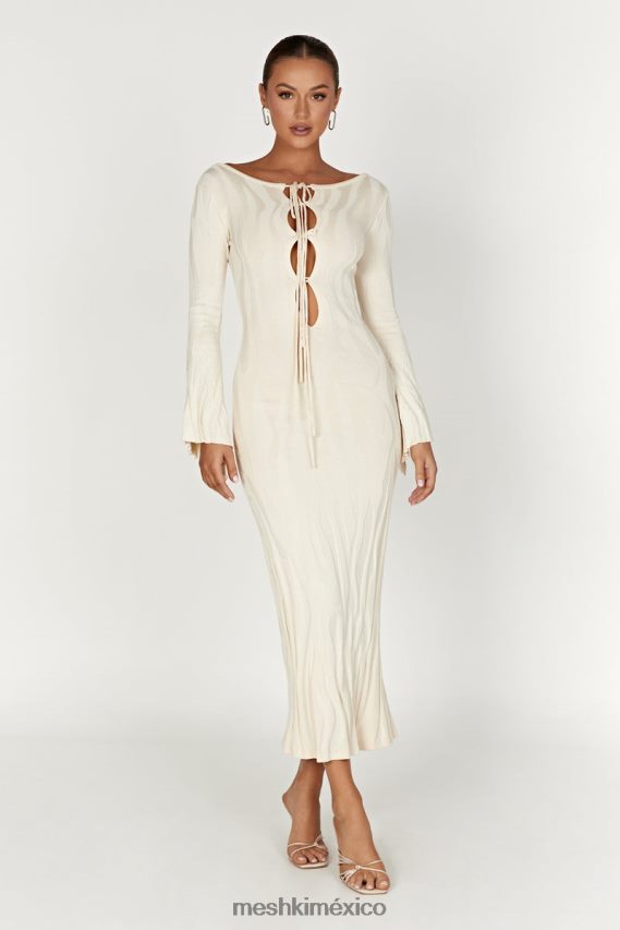 Meshki vestido largo de punto de manga larga brinley Marfil ropa H48F8H261