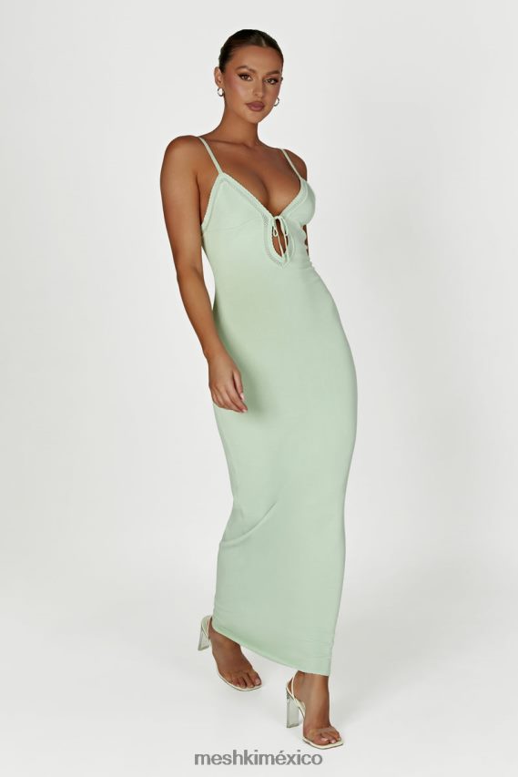 Meshki vestido largo de punto maia pointelle verde pistacho ropa H48F8H249