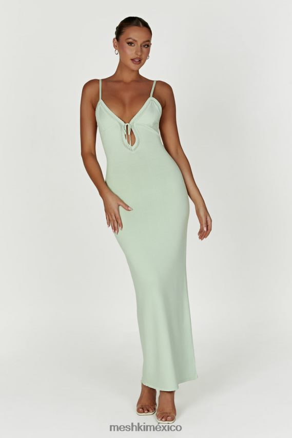 Meshki vestido largo de punto maia pointelle verde pistacho ropa H48F8H249