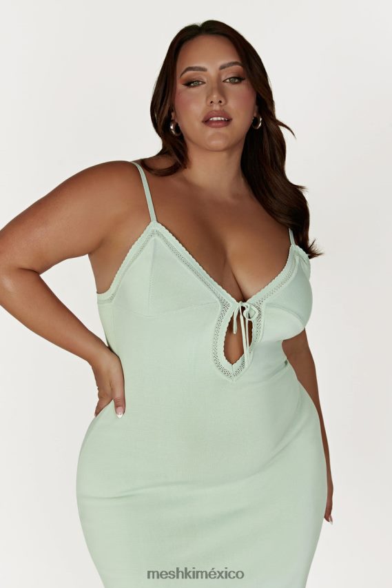 Meshki vestido largo de punto maia pointelle verde pistacho ropa H48F8H249