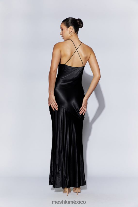 Meshki vestido largo de satén con cuello halter avery negro ropa H48F8H444