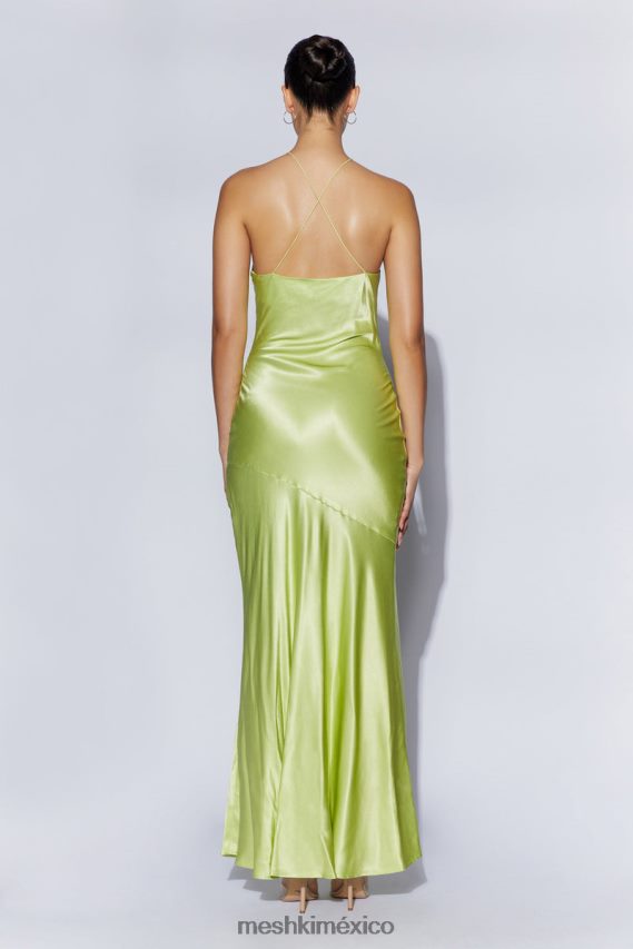 Meshki vestido largo de satén con cuello halter avery verde pistacho ropa H48F8H511