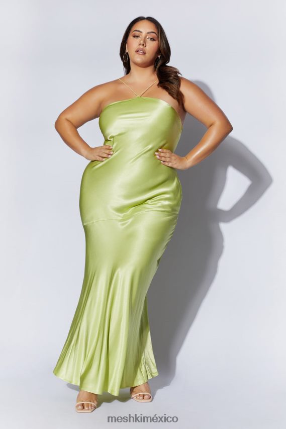 Meshki vestido largo de satén con cuello halter avery verde pistacho ropa H48F8H511