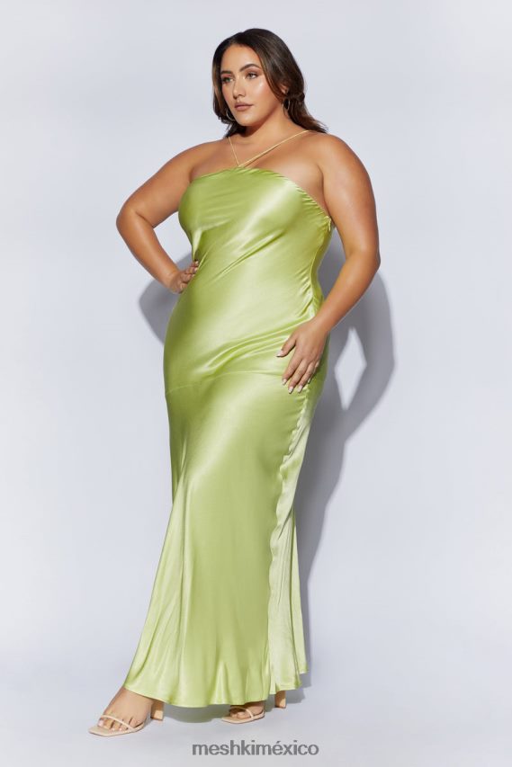 Meshki vestido largo de satén con cuello halter avery verde pistacho ropa H48F8H511